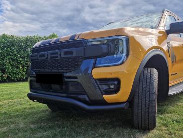 EU-Frontschutzrohr D: 70 mm inkl. Unterfahrschutzplatte, schwarz matt pulverbeschichtet, inkl. EG-Genehmigung für Ford Ranger Modell 2023